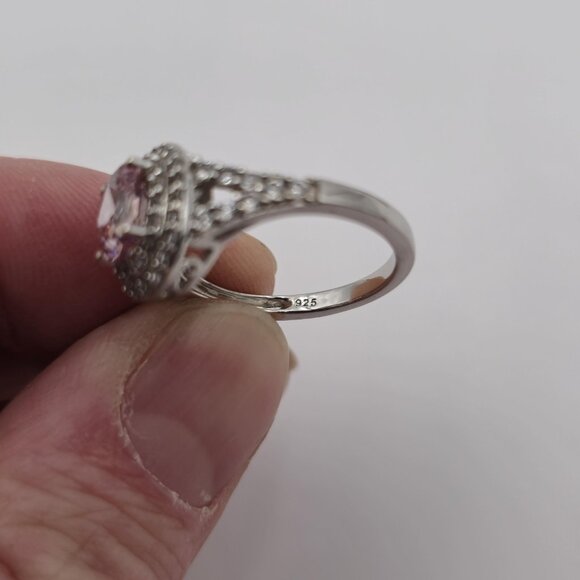 Size 7 Sterling Silver Pink Cubic Zirconia With Topaz Accents Ring A2437 - Picture 6 of 9